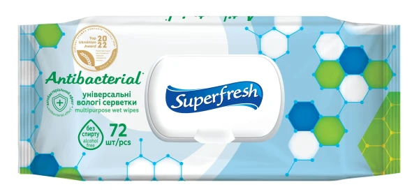 Купить Салфетка влажная Superfresh 42216709 Antibacterial с клапаном 72 шт. (4823071630510A) Артикул: 4823071630510 Фото №1