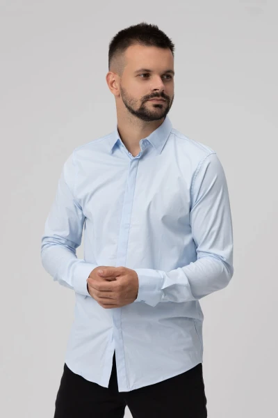 Рубашка классическая однотонная мужская FIGO 18369 S Голубой (2000989967187)