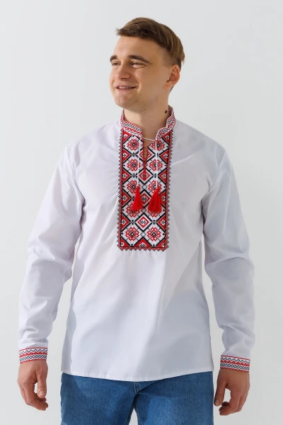 Сорочка вишиванка чоловіча  Француз S Біло-червоний
