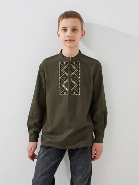 Купить Рубашка вышиванка для мальчика LAWA E-BB02302 140 см Хаки Артикул: 2000999576119 Фото №1