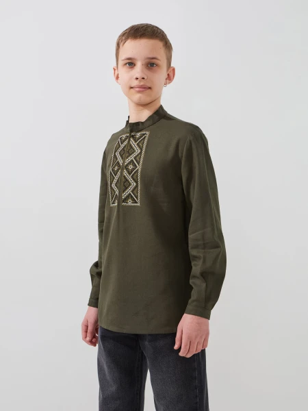Купить Рубашка вышиванка для мальчика LAWA E-BB02302 140 см Хаки Артикул: 2000999576119 Фото №3