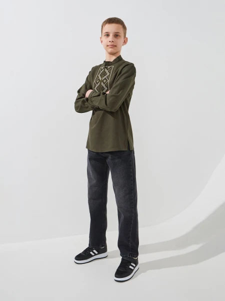 Купить Рубашка вышиванка для мальчика LAWA E-BB02302 140 см Хаки Артикул: 2000999576119 Фото №4