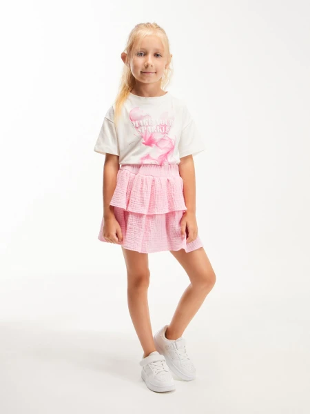 Купити Спідниця однотонна для дівчинки Aura Style 5008-1 98 см Рожевий Артикул: 2000999546600 Фото №2