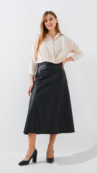 Купить Юбка из экокожи однотонная женская GENUA G011229-0009 S Черный Артикул: 2000999385902 Фото №2