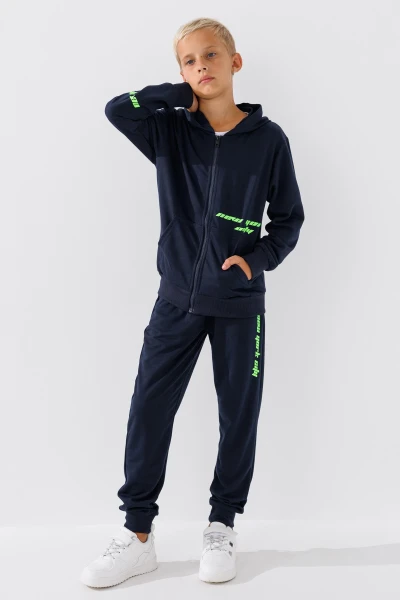 Спортивный костюм (кофта+штаны) для мальчика XHZ-0599 146 см Темно-синий с салатовым (2000990733054D)