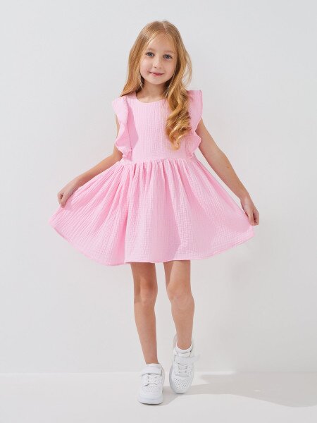 Купити Сукня однотонна для дівчинки Aura Style 5006-1 104 см Рожевий Артикул: 2000999546778 Фото №1