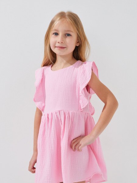 Купить Платье однотонное для девочки Aura Style 5006-1 104 см Розовый Артикул: 2000999546778 Фото №2
