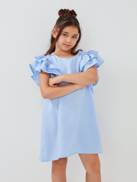 Купить Платье однотонное для девочки Aura Style 5009 116 см Голубой Артикул: 2000999566493 Фото №2