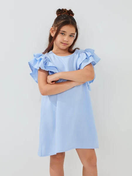 Купить Платье однотонное для девочки Aura Style 5009 116 см Голубой Артикул: 2000999566493 Фото №2