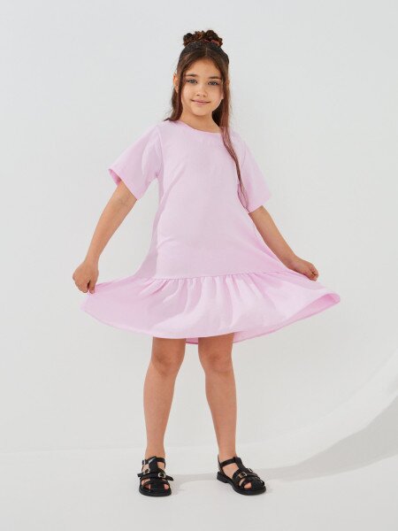 Купить Платье однотонное для девочки Aura Style 5010 116 см Пудровый Артикул: 2000999566547 Фото №2
