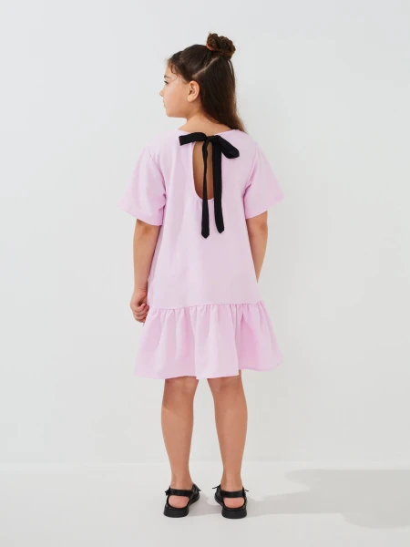 Купить Платье однотонное для девочки Aura Style 5010 116 см Пудровый Артикул: 2000999566547 Фото №4