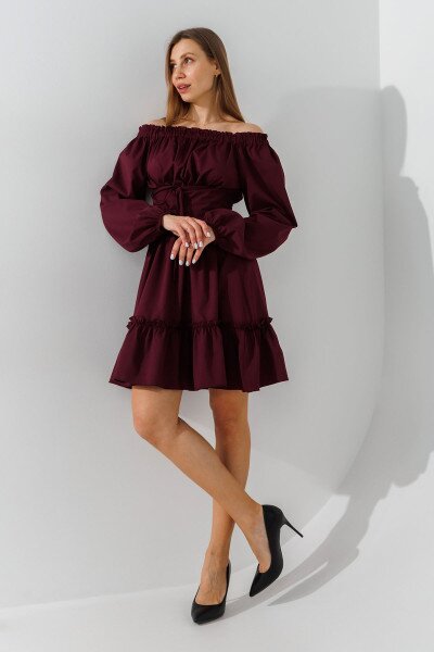 Купить Платье однотонное женское On me 2505 S Бордовый Артикул: 2000990925244 Фото №2