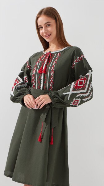 Купить Платье вышиванка женское Es-Q 5639 L Хаки Артикул: 2000999204302 Фото №4