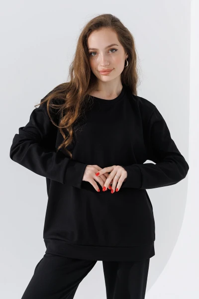 Купить Свитшот однотонный женский 242124-K XS Черный (2000990661937D) Артикул: 2000990661937 Фото №1