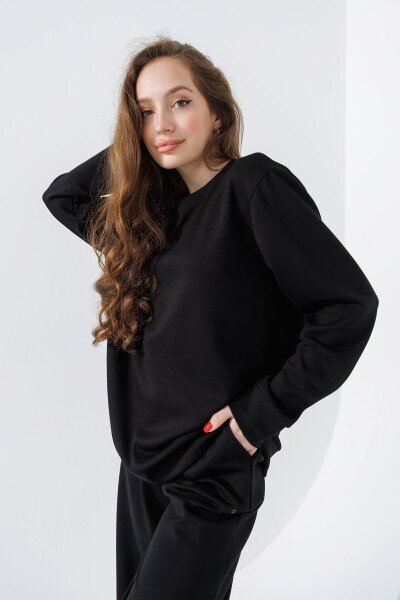 Купить Свитшот однотонный женский 242124-K XS Черный (2000990661937D) Артикул: 2000990661937 Фото №3