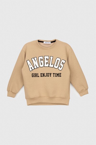 Свитшот с принтом для девочки ANGELOS LX-298 128 см Бежевый (2000990214645W)