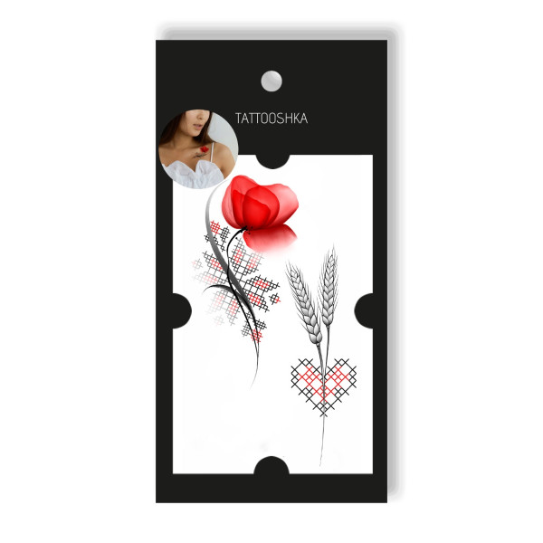 Тимчасові тату Tattooshka &quot;Український мак із вишиванкою&quot; L-56 (4825800010099)