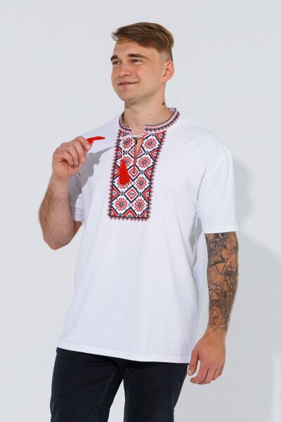 Вишиванка футболка чоловіча Француз 3XL Біло-червоний (2000990486066A)