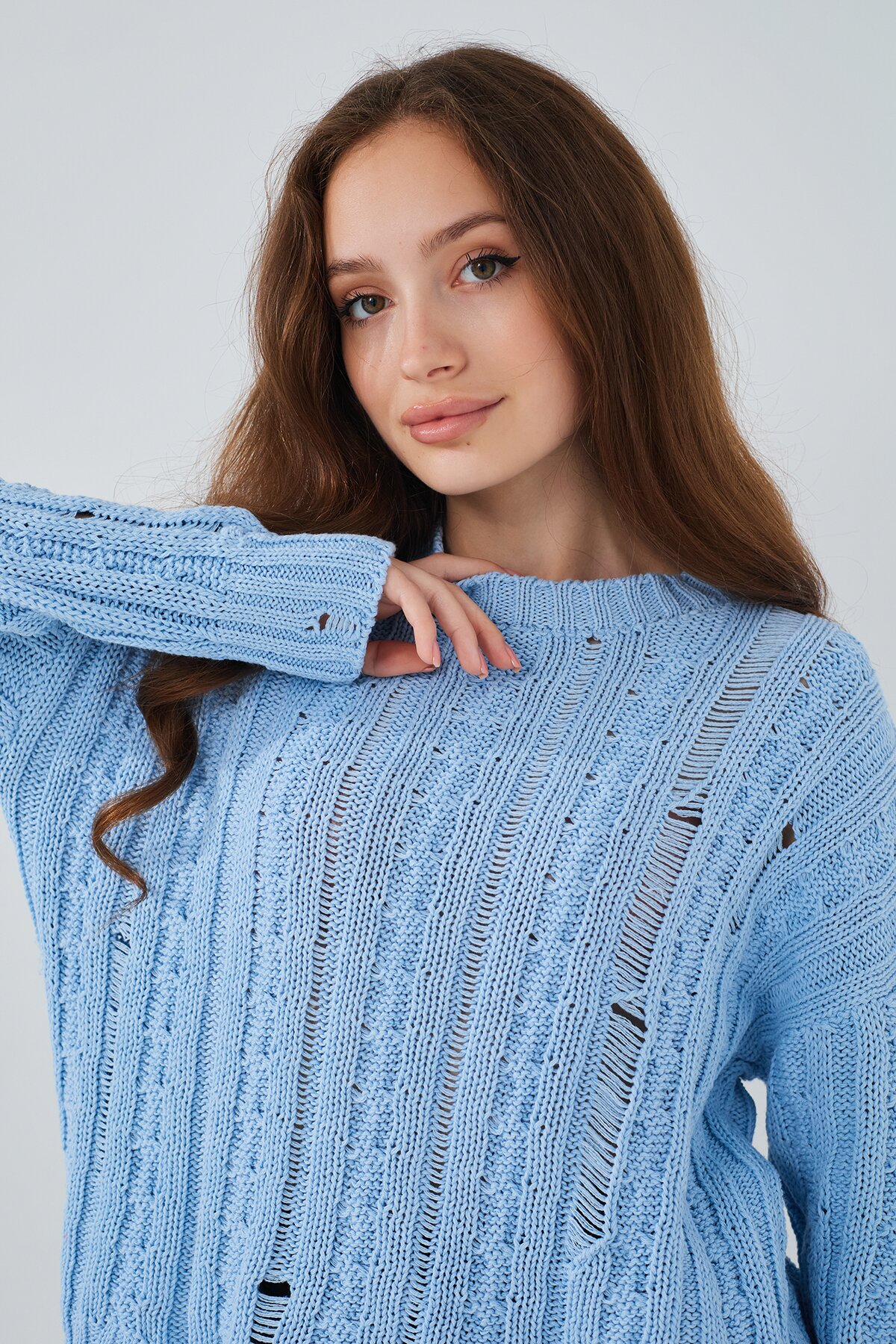 Джемпер однотонный женский Femme 1002 One Size Голубой (2000989870654D)  Фото №2