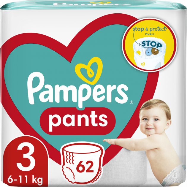 Підгузки-трусики PAMPERS Pants Midi (6-11кг) Джамбо 62 (8006540069233)  Фото №0