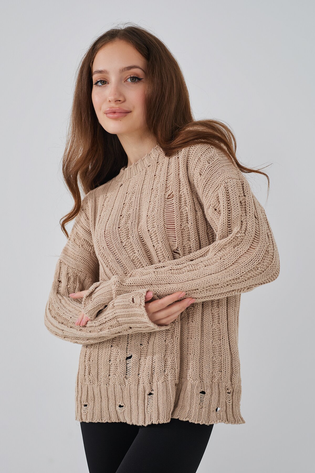 Джемпер однотонный женский Femme 1002 One Size Бежевый (2000989870647D)  Фото №2