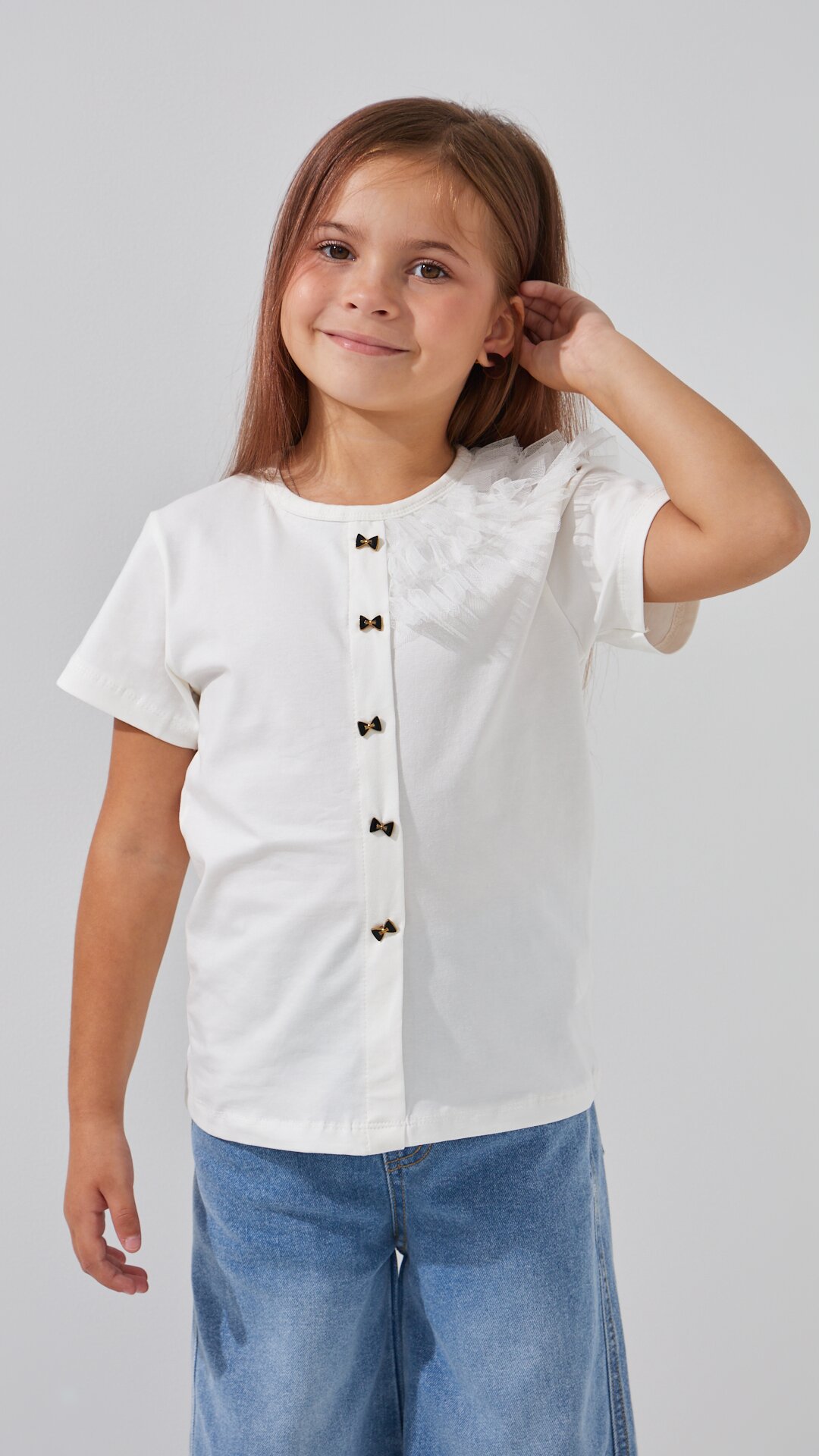 Блуза трикотажна для дівчинки Aura Style 867 128 см Молочний  Фото №2