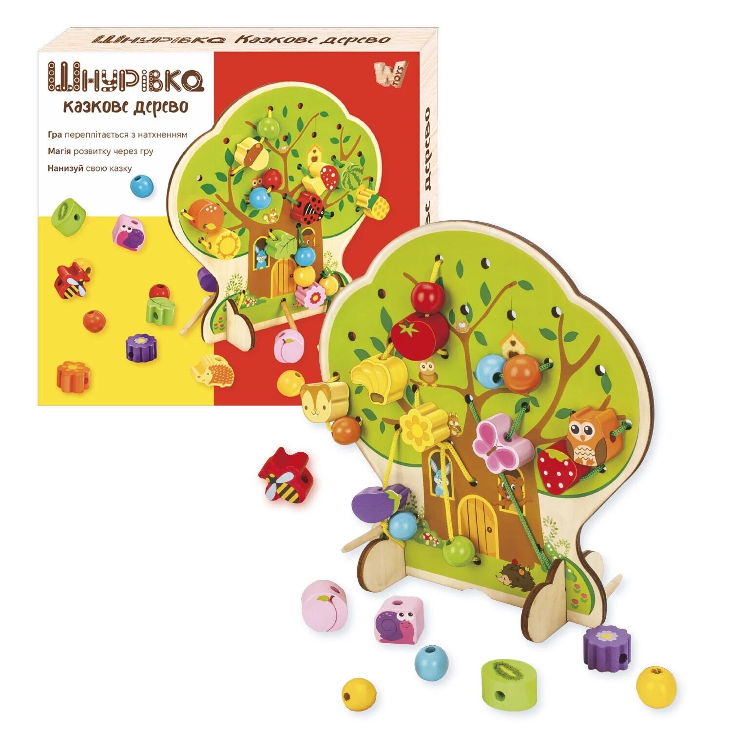 Деревянная игрушка-шнуровка WToys 43929 Разноцветный