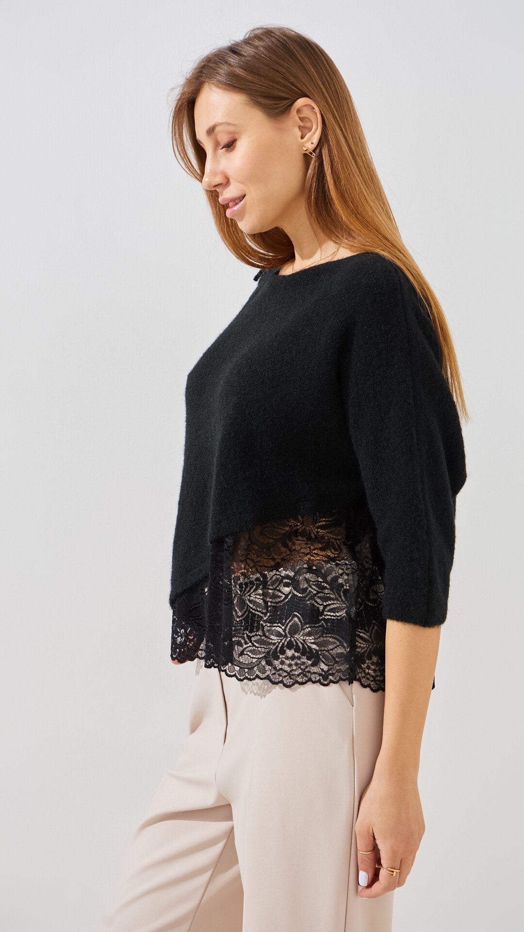 Купити Джемпер однотонний жіночий Pomella 2661 One Size Чорний Артикул: 2000999492754 Фото повноекранне №4