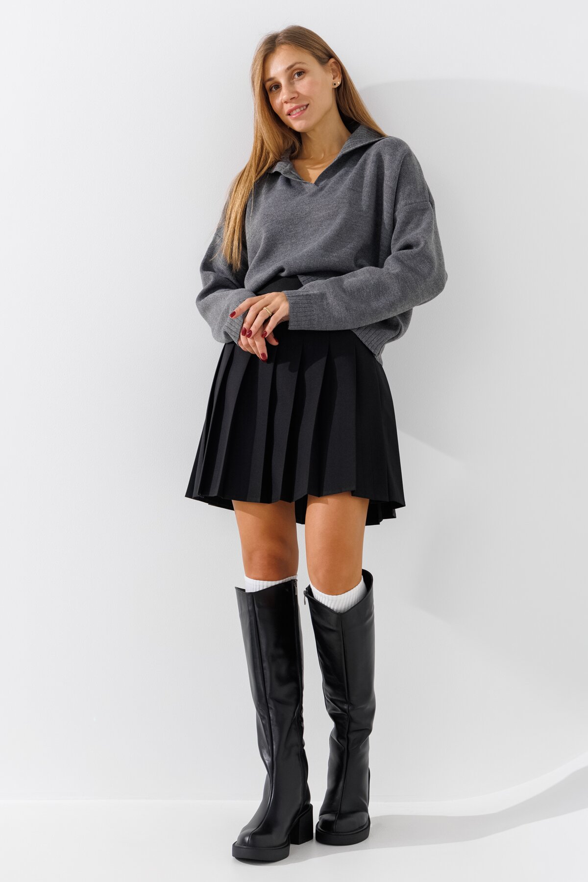 Джемпер однотонный женский 6509 One Size Темно-серый  Фото №1