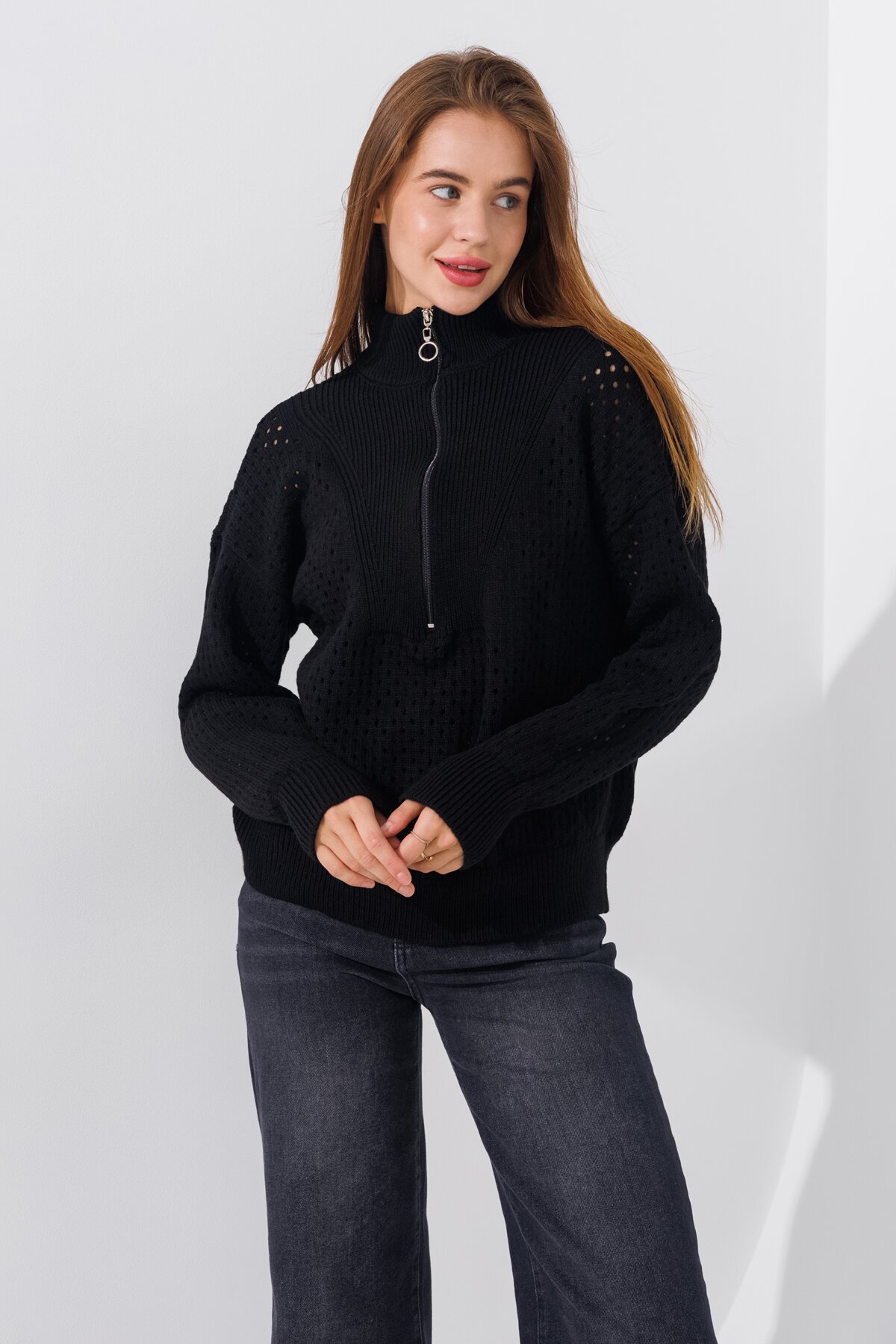 Джемпер однотонний жіночий Femme 1017 S Чорний (2000989871163D)  Фото №0
