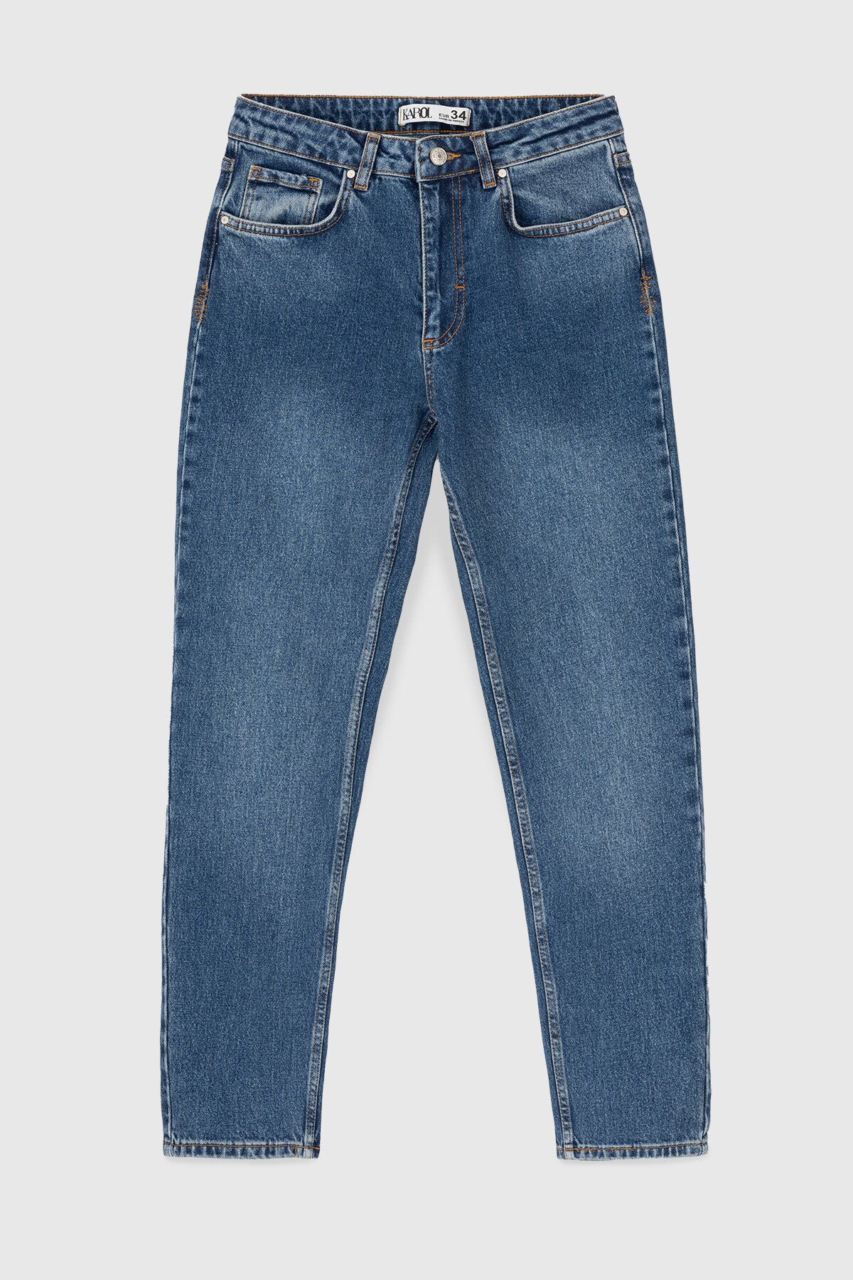 Джинсы однотонные Mom Fit женские D-655 34 Синий (2000990276254D)  Фото №5