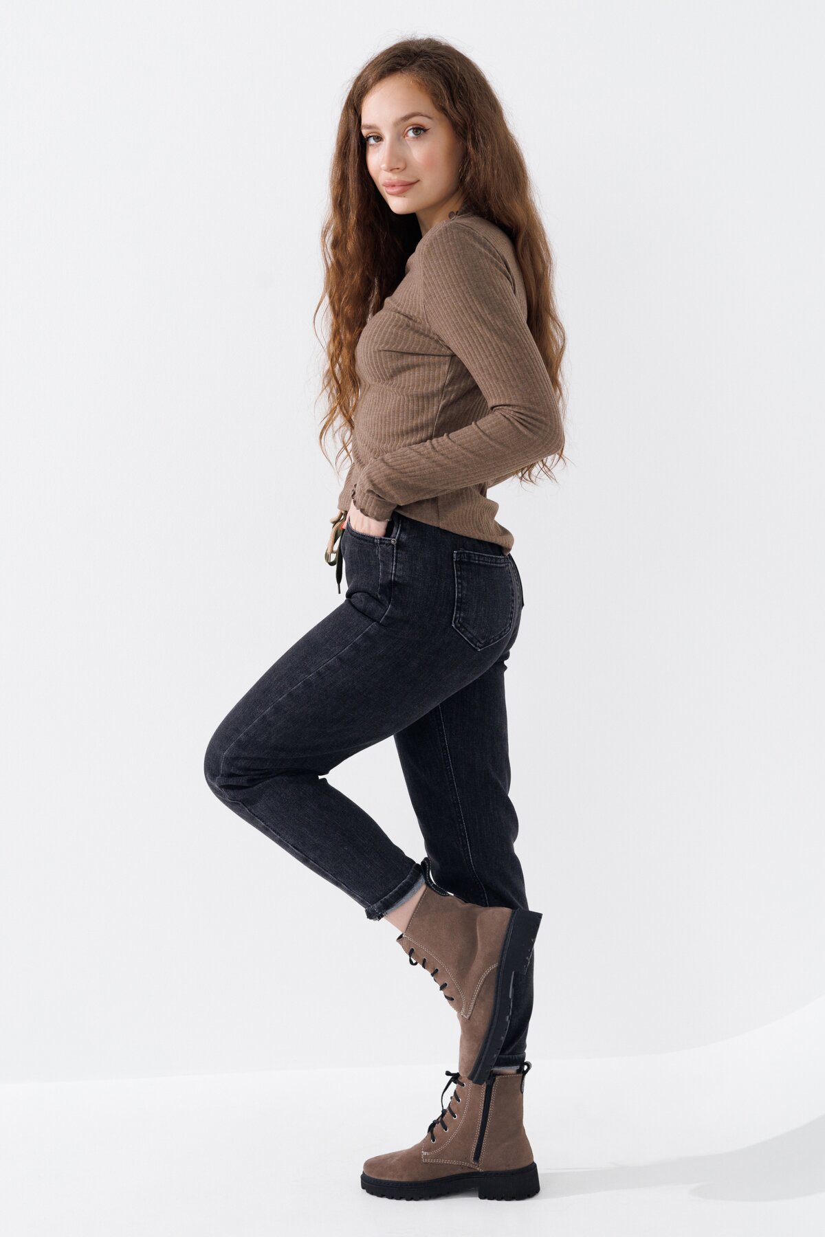 Джинсы Mom Fit женские 3019 25 Серый (2000990693457D)  Фото №3