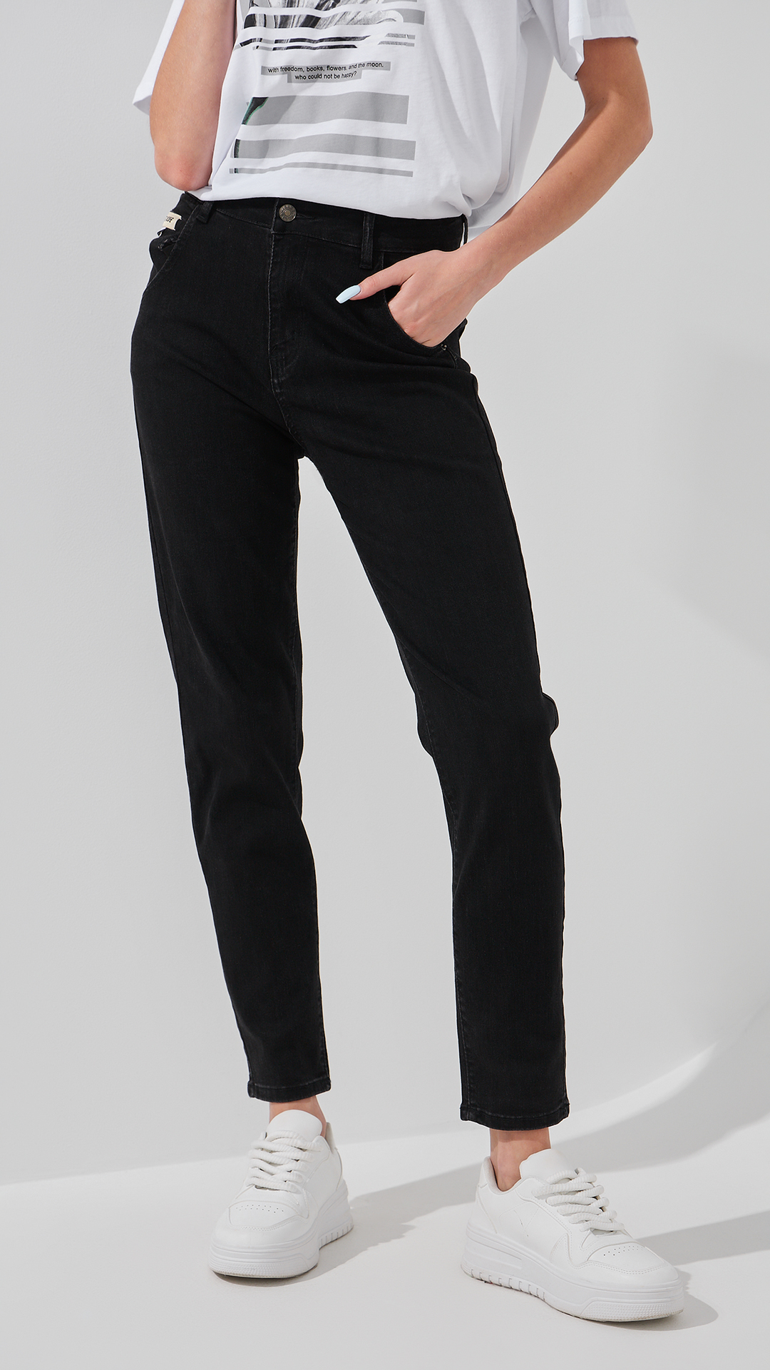 Купить Джинсы Mom Fit женские 3015 25 Черный Артикул: 2000999186561 Фото на весь экран №2