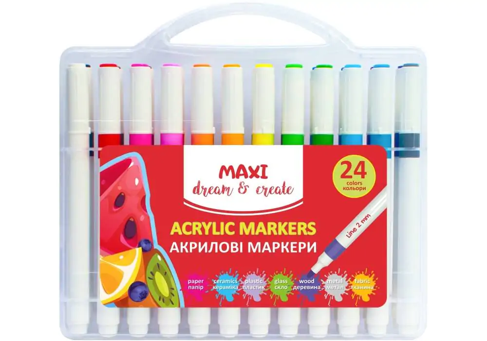 Купити Набір маркерів акрилових MAXI MX15257 24 кольори Різнокольоровий Артикул: 4044572152572 Фото повноекранне №1