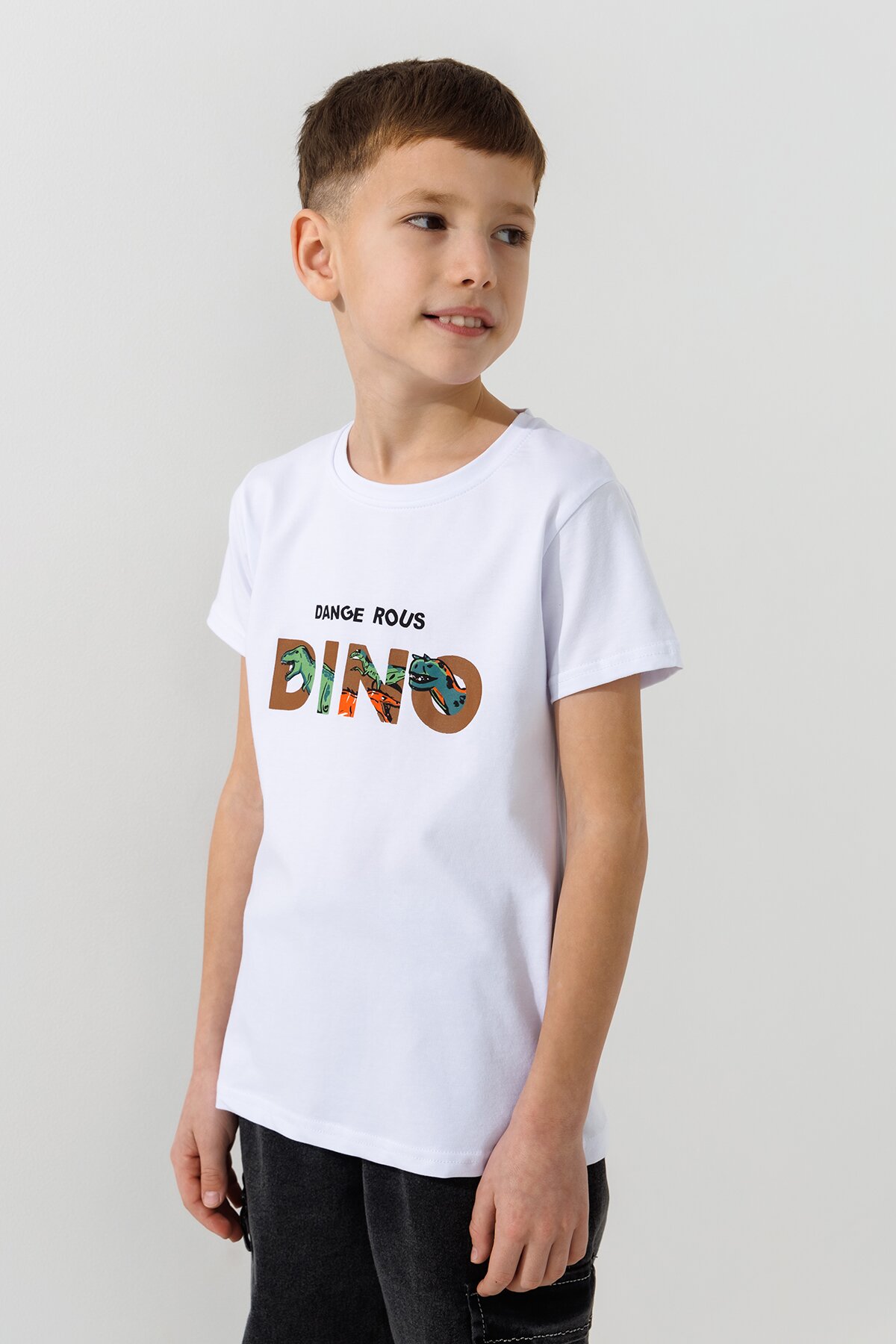 Футболка з принтом для хлопчика Dinomin 2019 110 см Білий  Фото №2