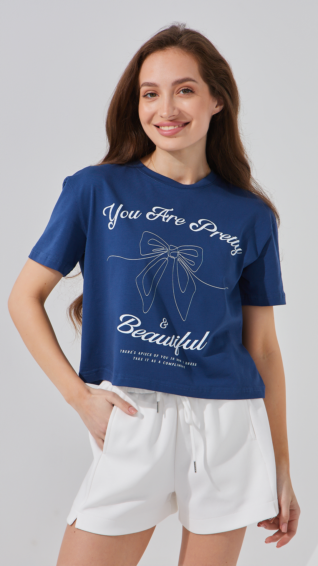 Футболка с принтом &quot;YoU are pretty&quot; женская LAWA P-WB02395 XS Синий  Фото №0
