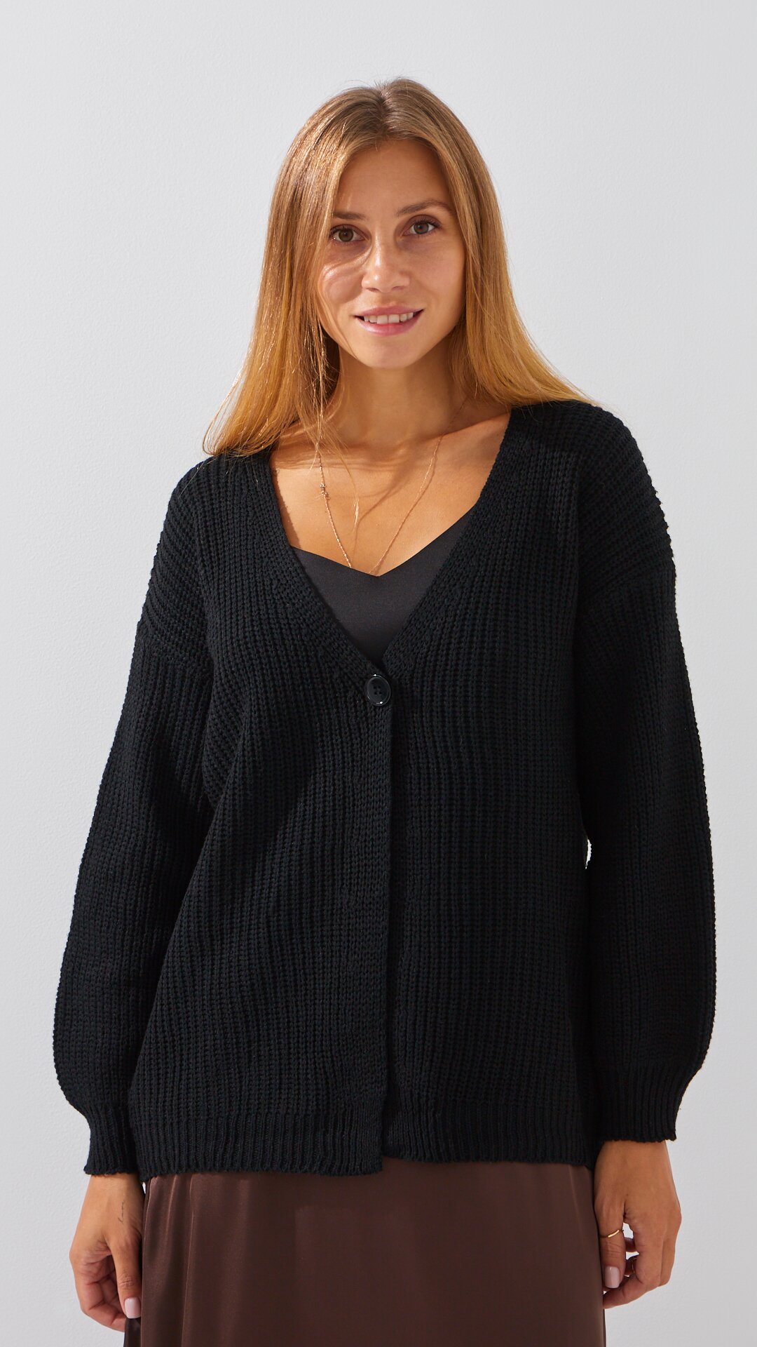Купити Кардиган однотонний жіночий 1025 One Size Чорний Артикул: 2000999177507 Фото повноекранне №1