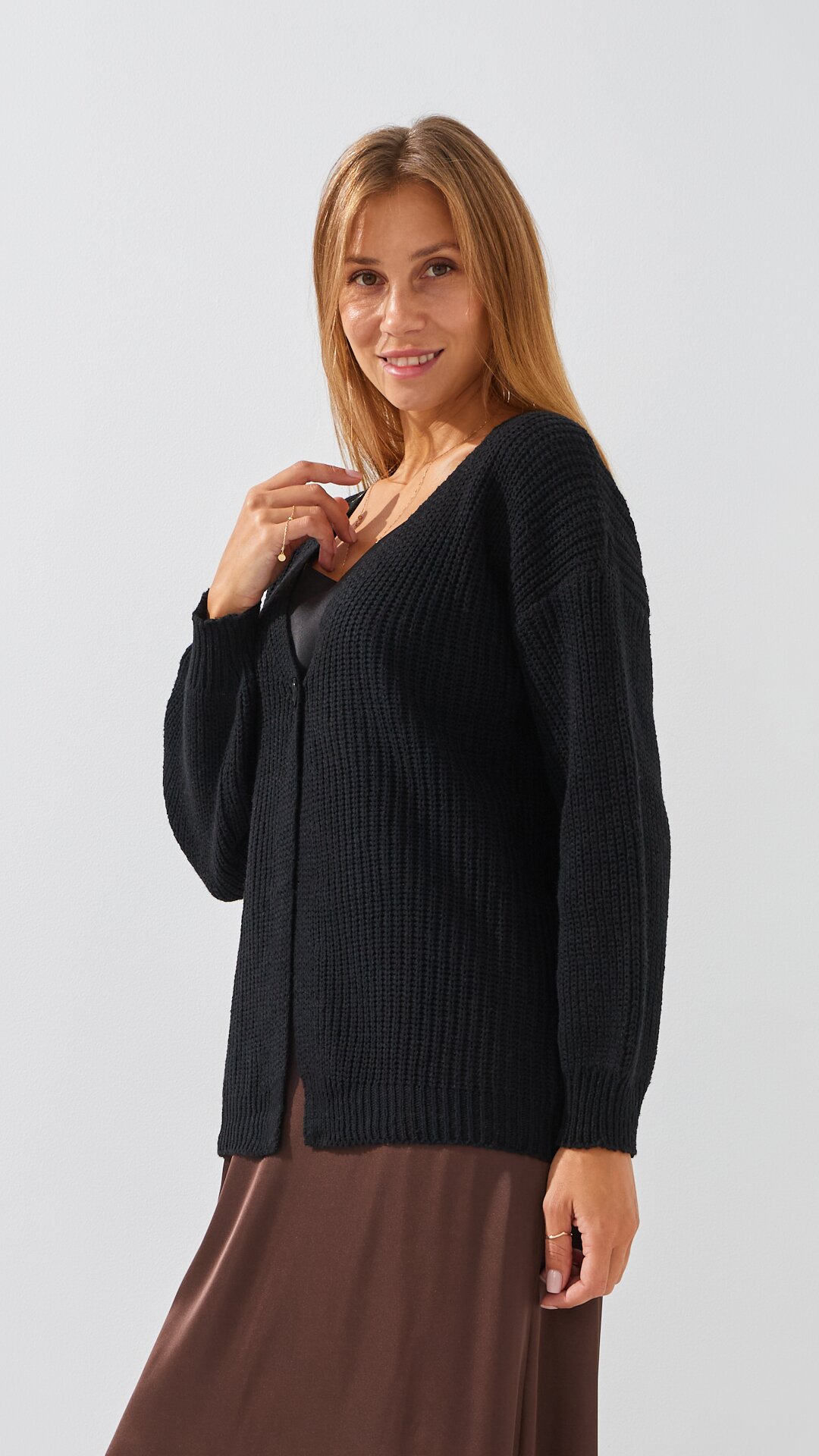 Купити Кардиган однотонний жіночий 1025 One Size Чорний Артикул: 2000999177507 Фото повноекранне №5