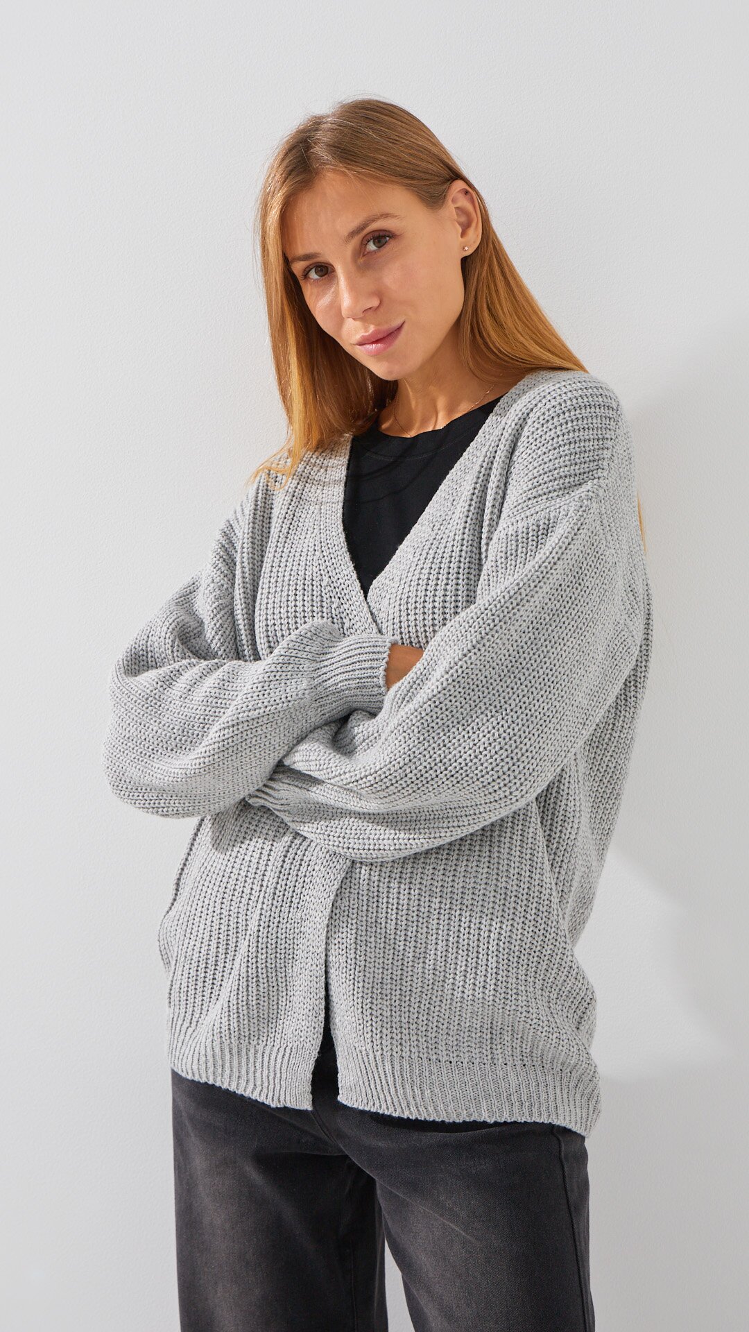 Купити Кардиган однотонний жіночий 1025 One Size Сірий Артикул: 2000999177521 Фото повноекранне №3