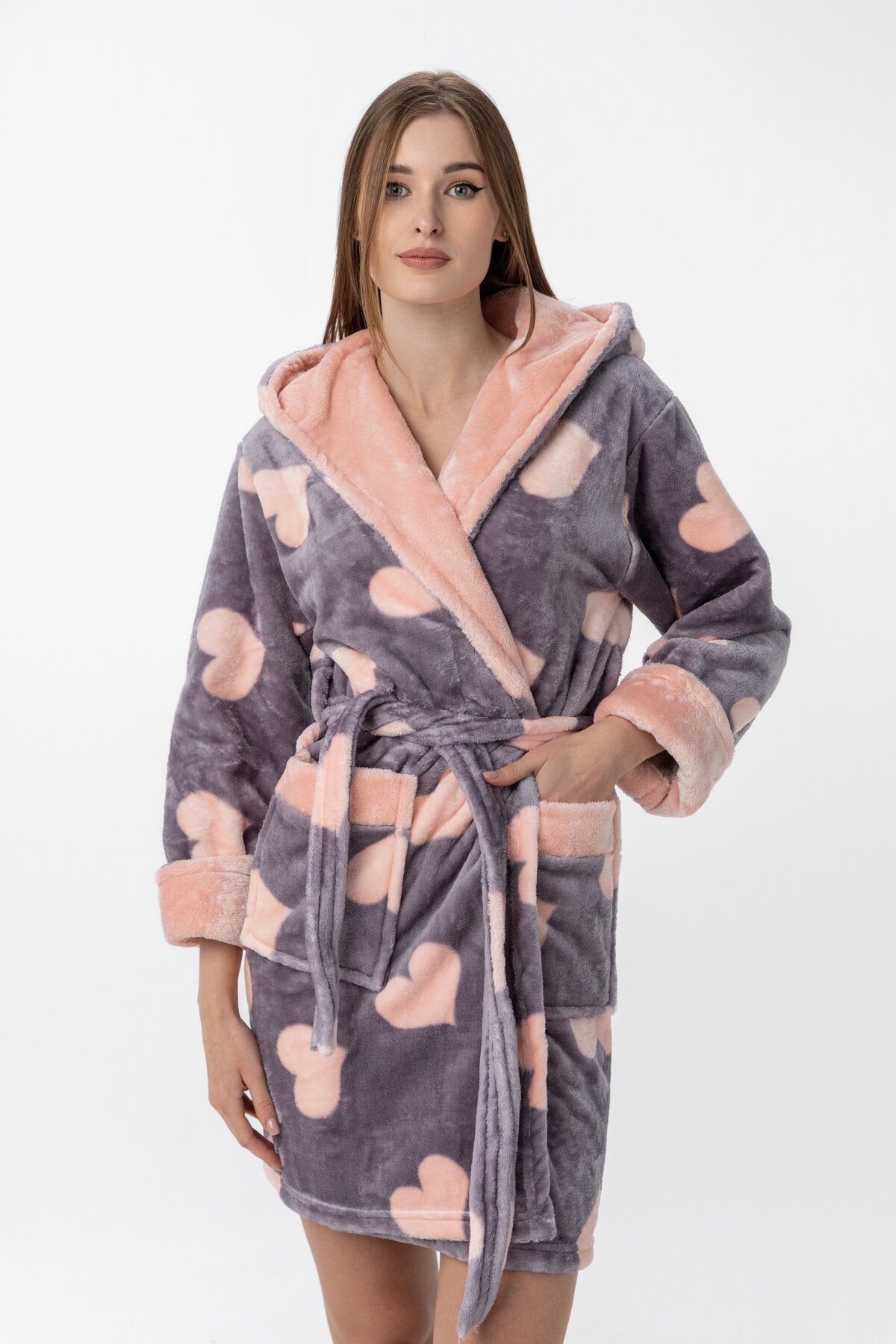 Халат жіночий POLAR Серце 1 L/XL Сірий (2000990160621A)  Фото №0