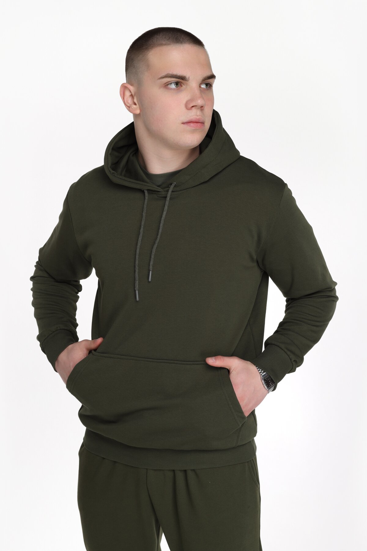 Худі однотонний чоловічий Demos DMS006 baza 4XL Хакі (2000989425854D)  Фото №2