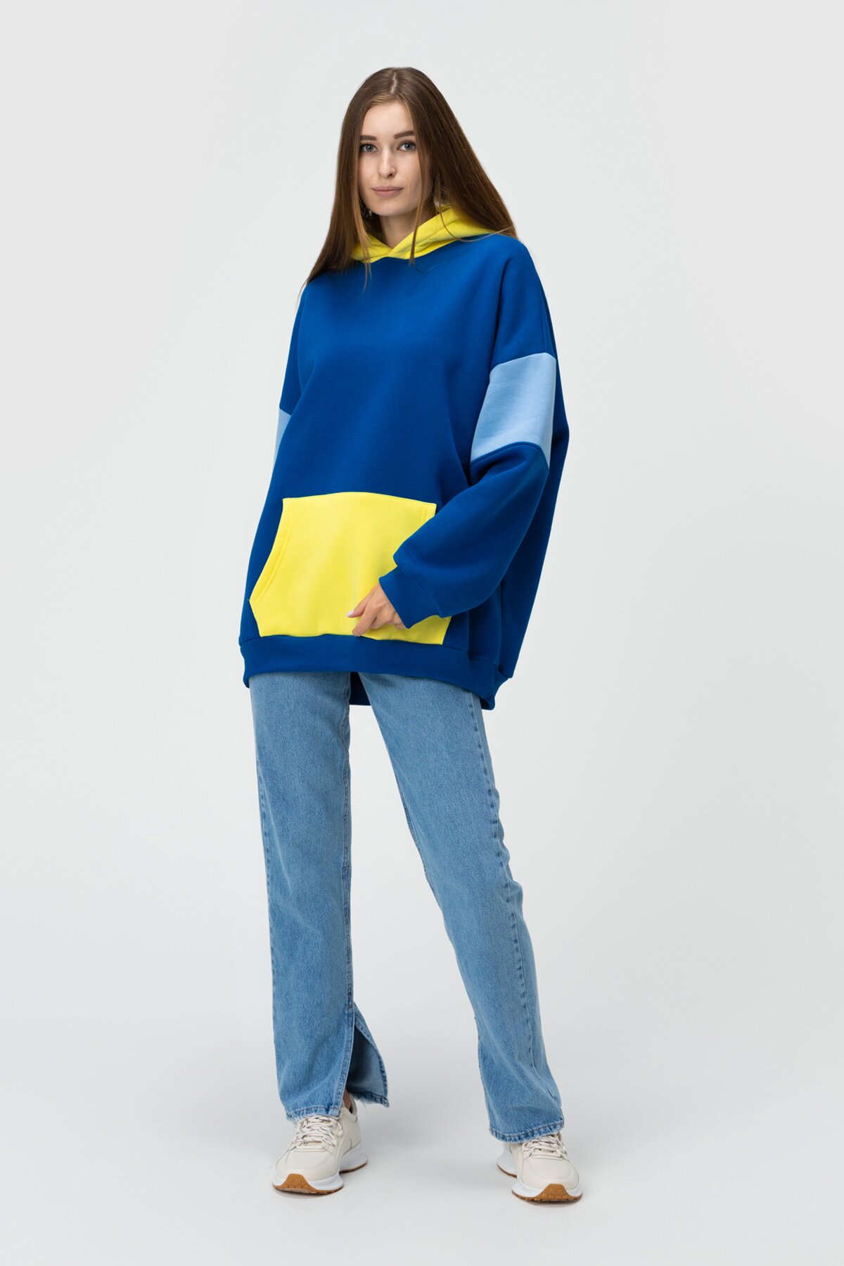 Худи однотонный женский MDG 241336 One Size Сине-желтый (2000990033833W)  Фото №4