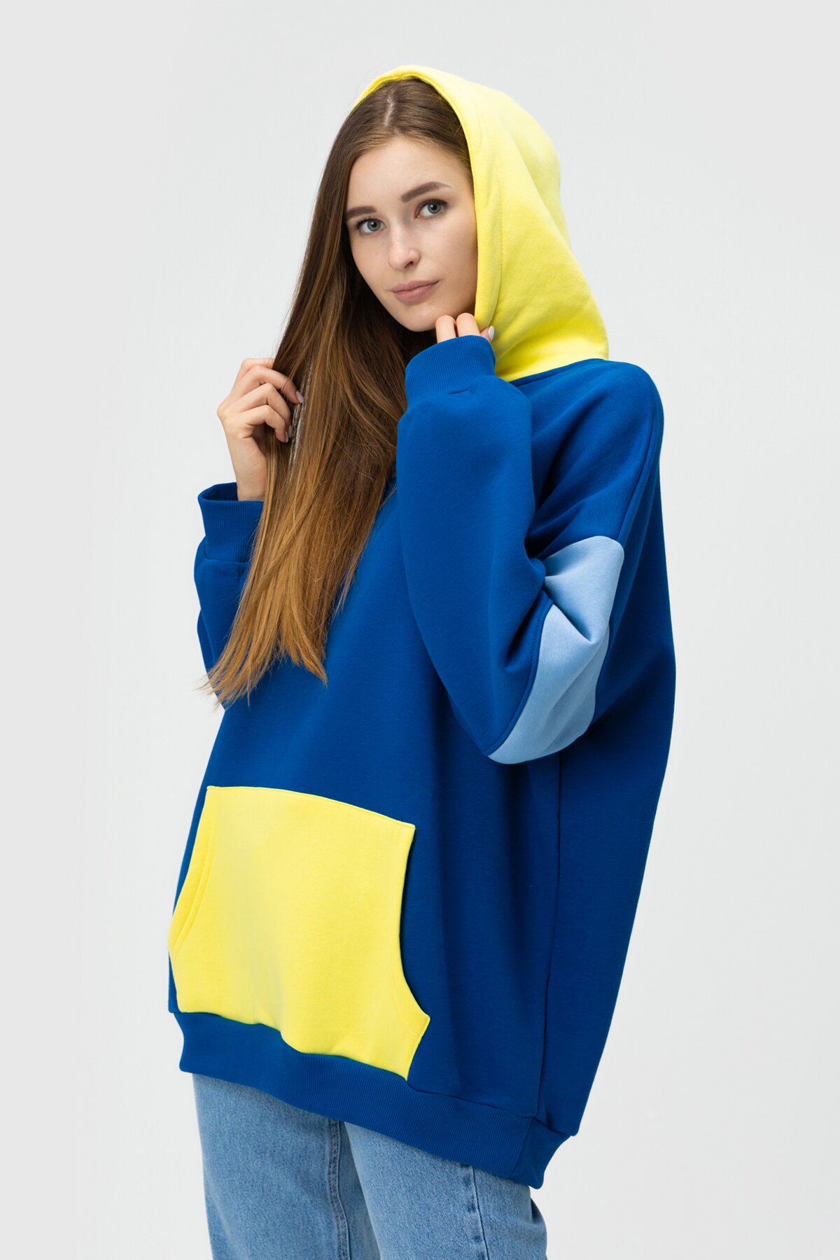 Худи однотонный женский MDG 241336 One Size Сине-желтый (2000990033833W)  Фото №1