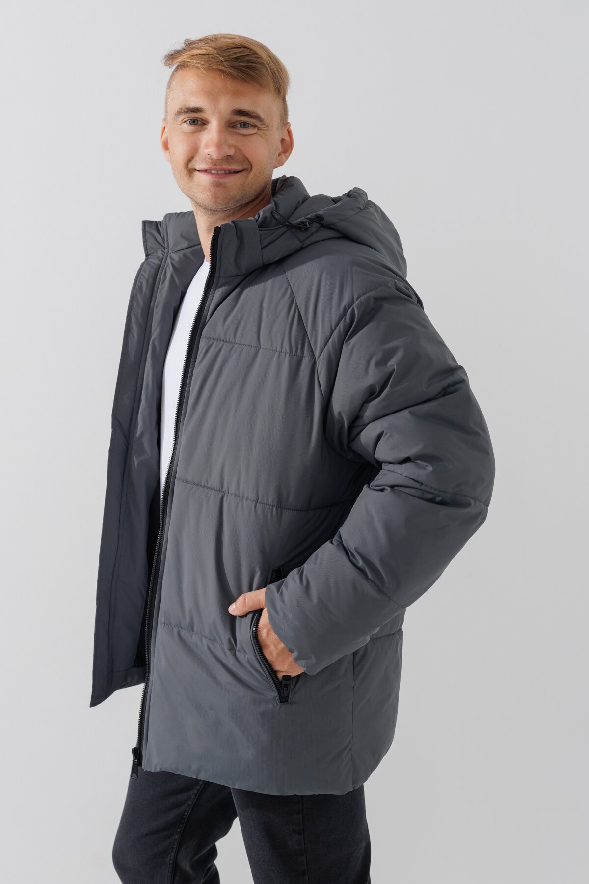 Куртка однотонная мужская 8088 3XL Серый (2000990694744W)  Фото №3