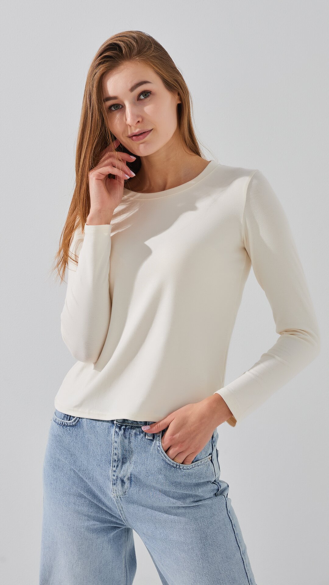 Лонгслів однотонний жіночий Bclothing 8837 S Молочний  Фото №0