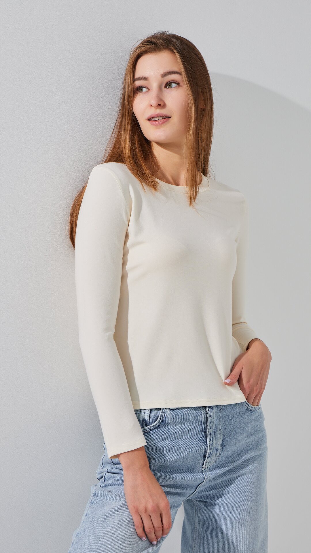 Лонгслів однотонний жіночий Bclothing 8837 S Молочний  Фото №2