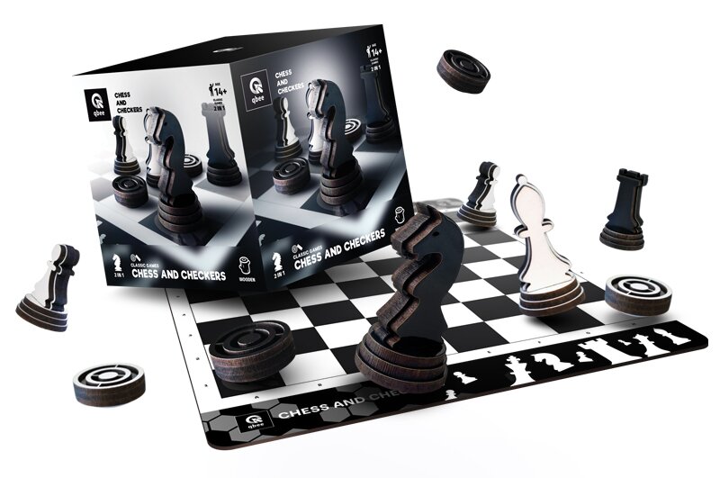 Купить Настольная игра "Шахматы-шашки 2в1" qbee QB701-005 Разноцветный Артикул: 4820282021137
