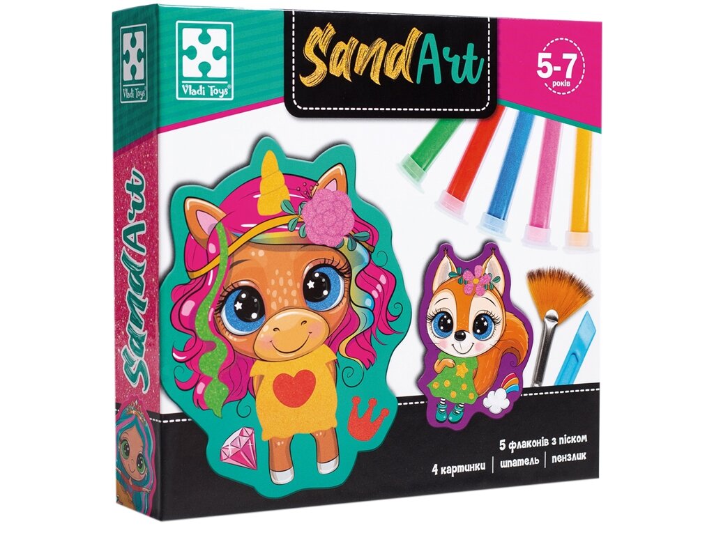 Купити Набір для творчості  "Sand Art Веселі друзі" Vladi Toys VT4501-01 Різнокольоровий Артикул: 4820234763801 Фото повноекранне №1