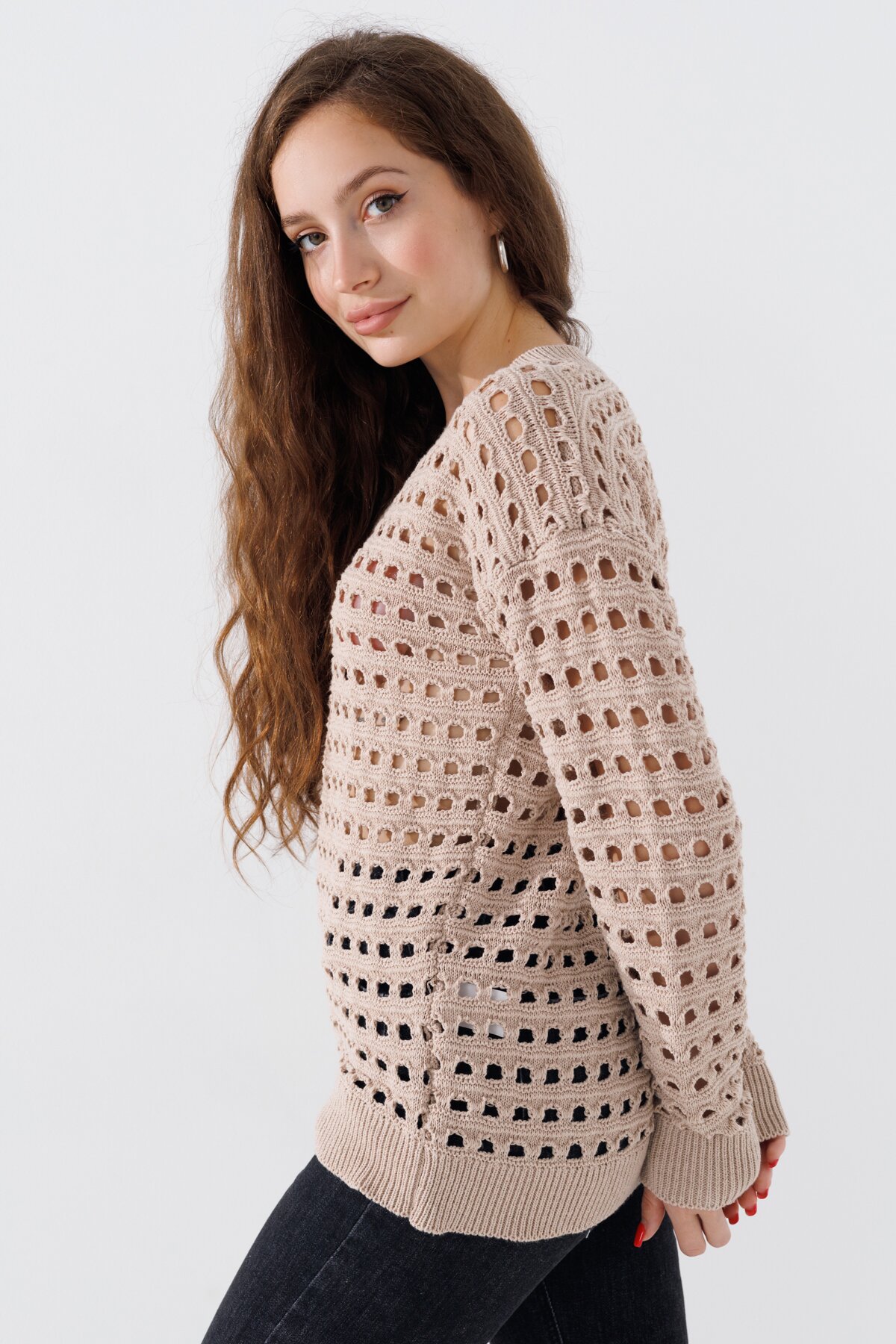 Пуловер однотонный женский Femme 1016 One Size Бежевый (2000989871156D)  Фото №1