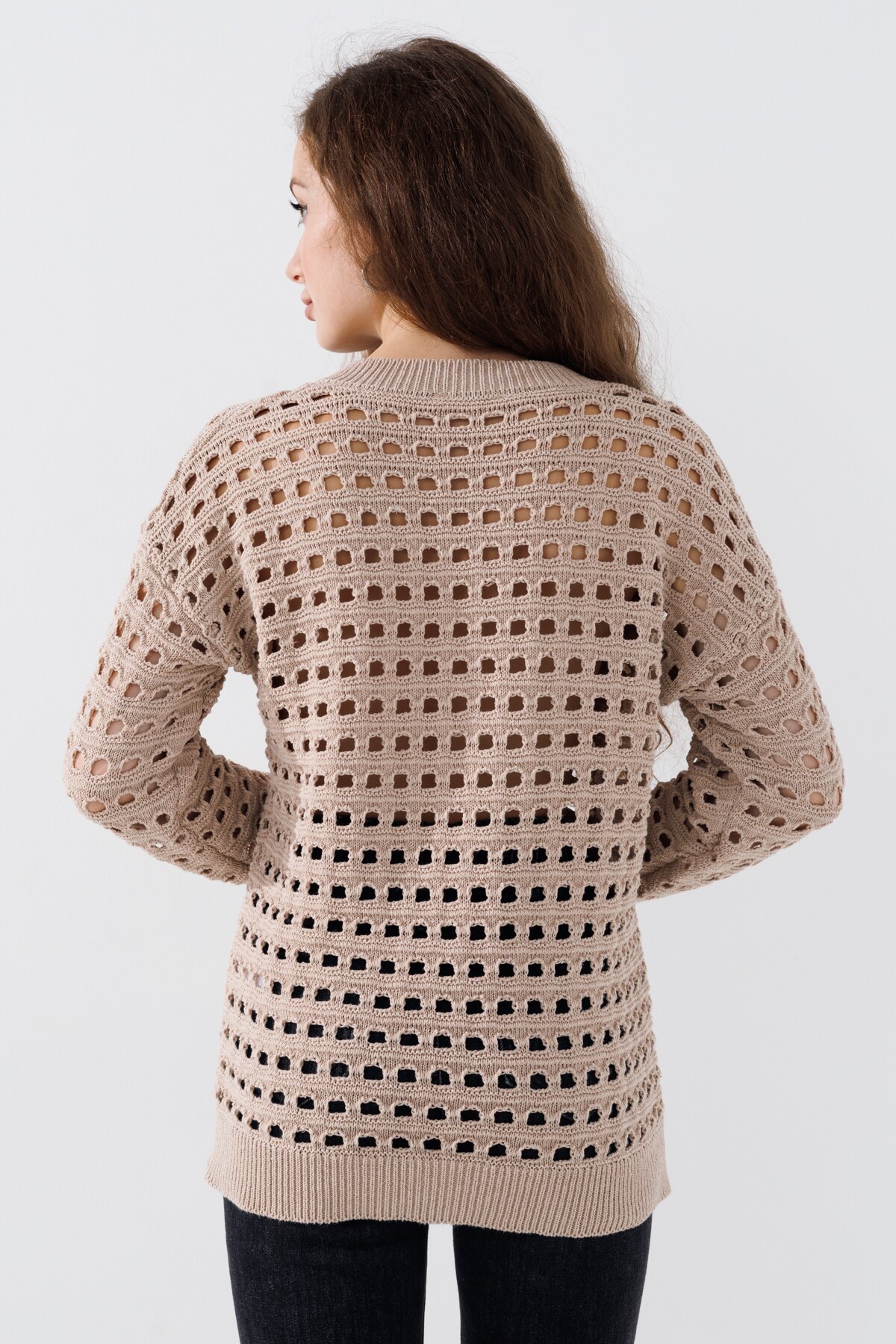 Пуловер однотонный женский Femme 1016 One Size Бежевый (2000989871156D)  Фото №3